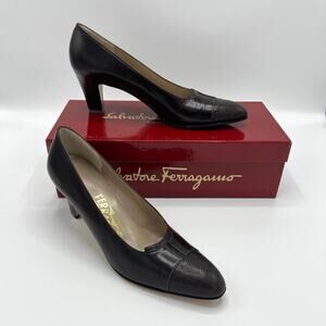 Vintage Salvatore Ferragamo Chocolate Brown Pumps with Lizard Detail Size 8 AAAA